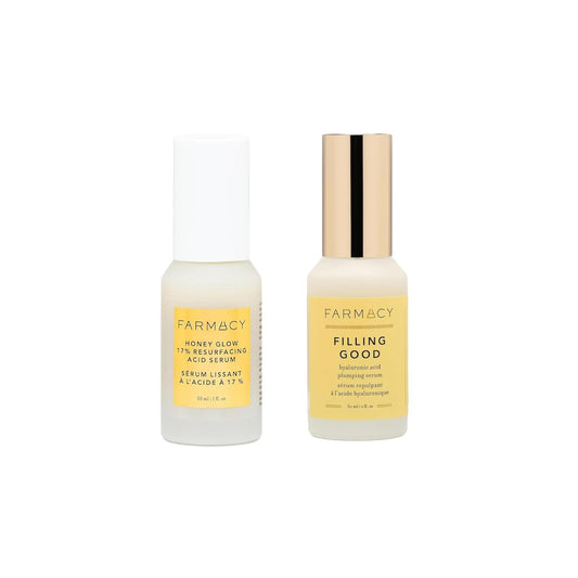 Farmacy Honey Glow & Filling Good Bundle - 17% AHA & BHA Resurfacing Night Serum & Hyaluronic Acid Serum for Face