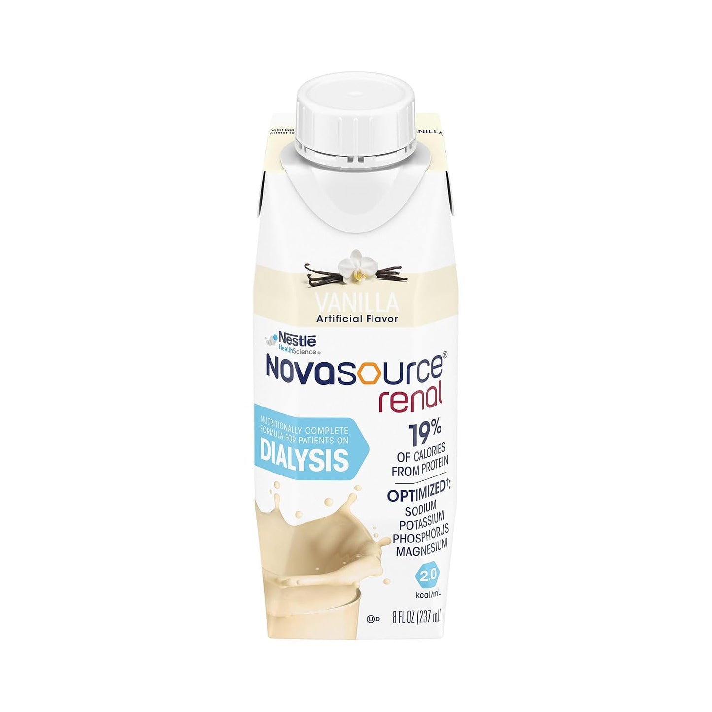 Nestle Novasource Renal Nutritionally Complete Formula Vanilla, 8 oz, 6 ct | Oral Supplement,Adult,8 oz.,Carton,Vanilla Flavor,Protein
