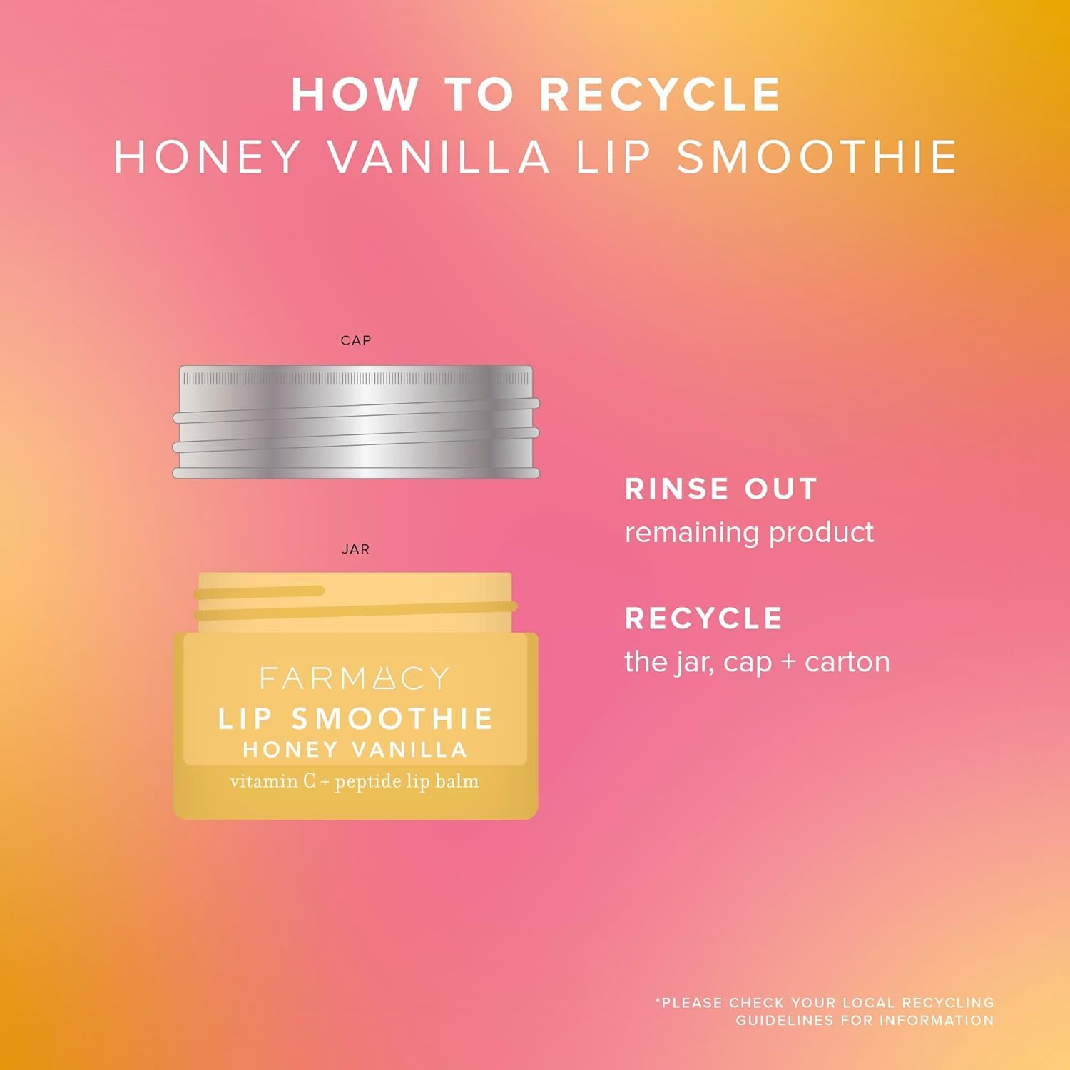 Farmacy Vitamin C + Peptide Hydrating Lip Balm - Lip Smoothie Moisturizing + Plumping Treatment - Smooths Lines with a High-Gloss Finish - Honey Vanilla (10g)