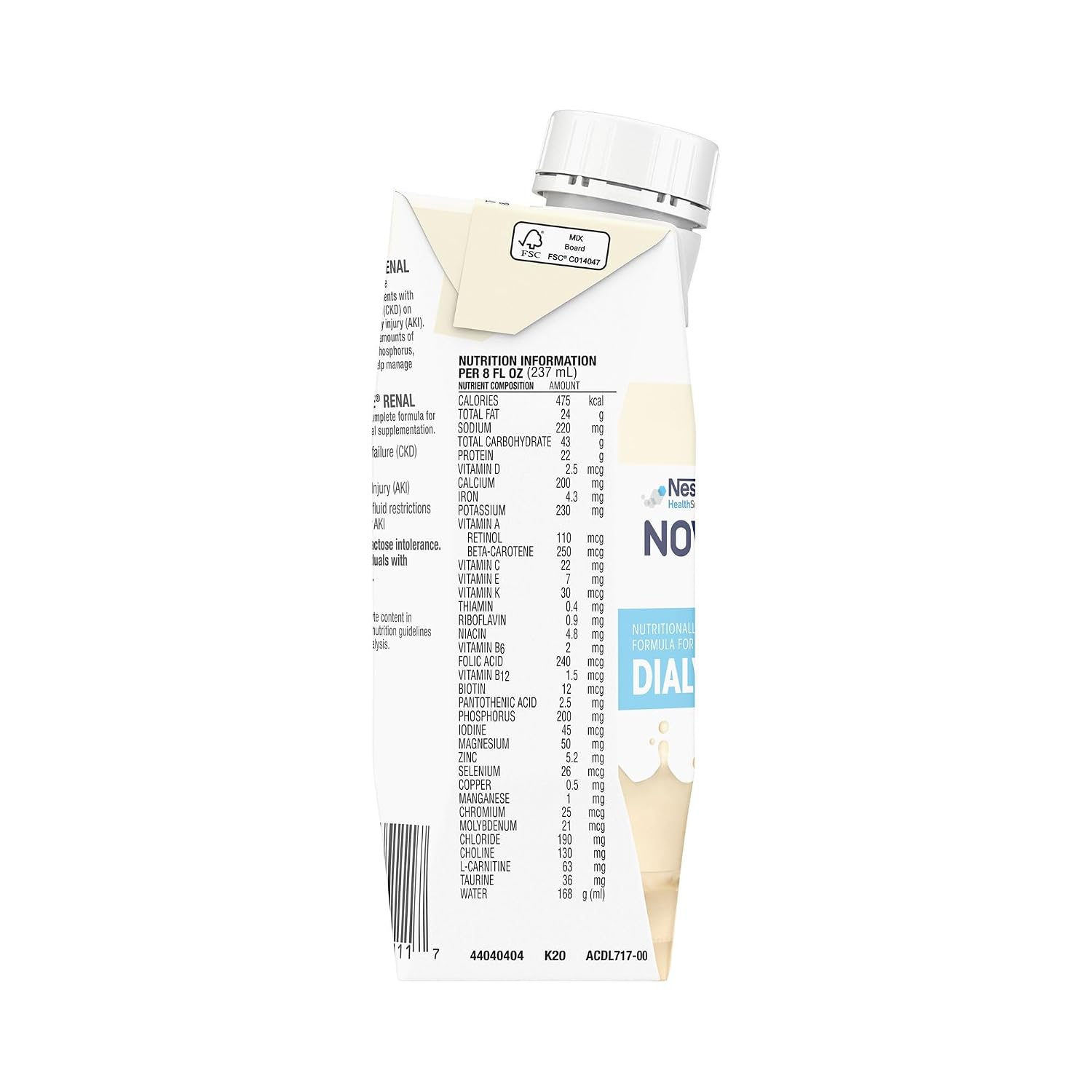 Nestle Novasource Renal Nutritionally Complete Formula Vanilla, 8 oz, 6 ct | Oral Supplement,Adult,8 oz.,Carton,Vanilla Flavor,Protein