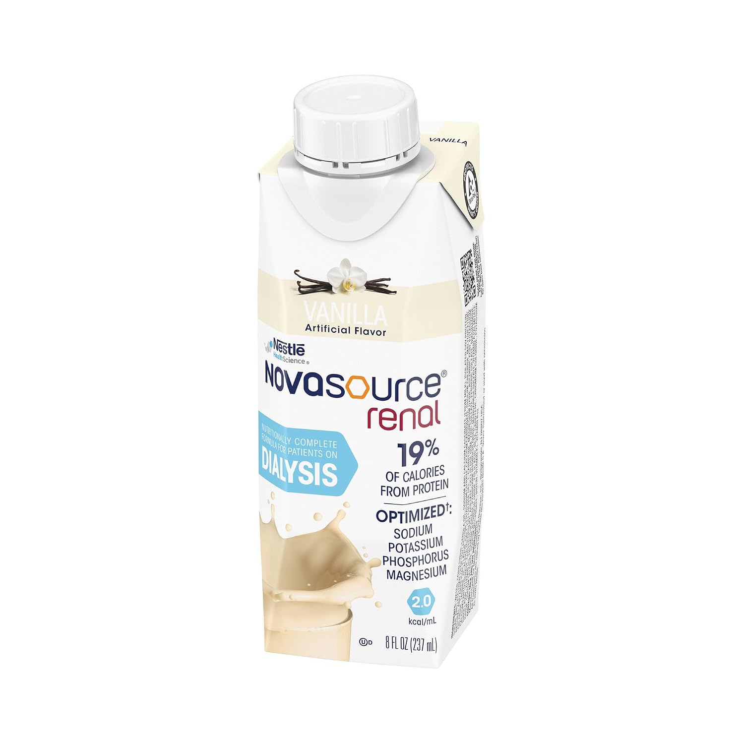 Nestle Novasource Renal Nutritionally Complete Formula Vanilla, 8 oz, 6 ct | Oral Supplement,Adult,8 oz.,Carton,Vanilla Flavor,Protein