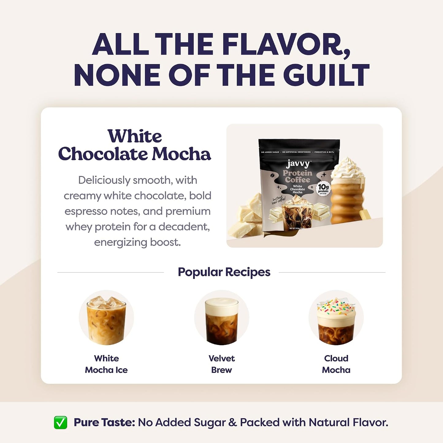 Javvy Protein Iced Coffee - Premium Whey Protein & Iced Coffees, 100% Natural Cold Brew, Zero Artificial Flavors & Sweeteners, 80mg Caffeine, No Added Sugar, 20 Servings, White Choc Mocha Discontinued