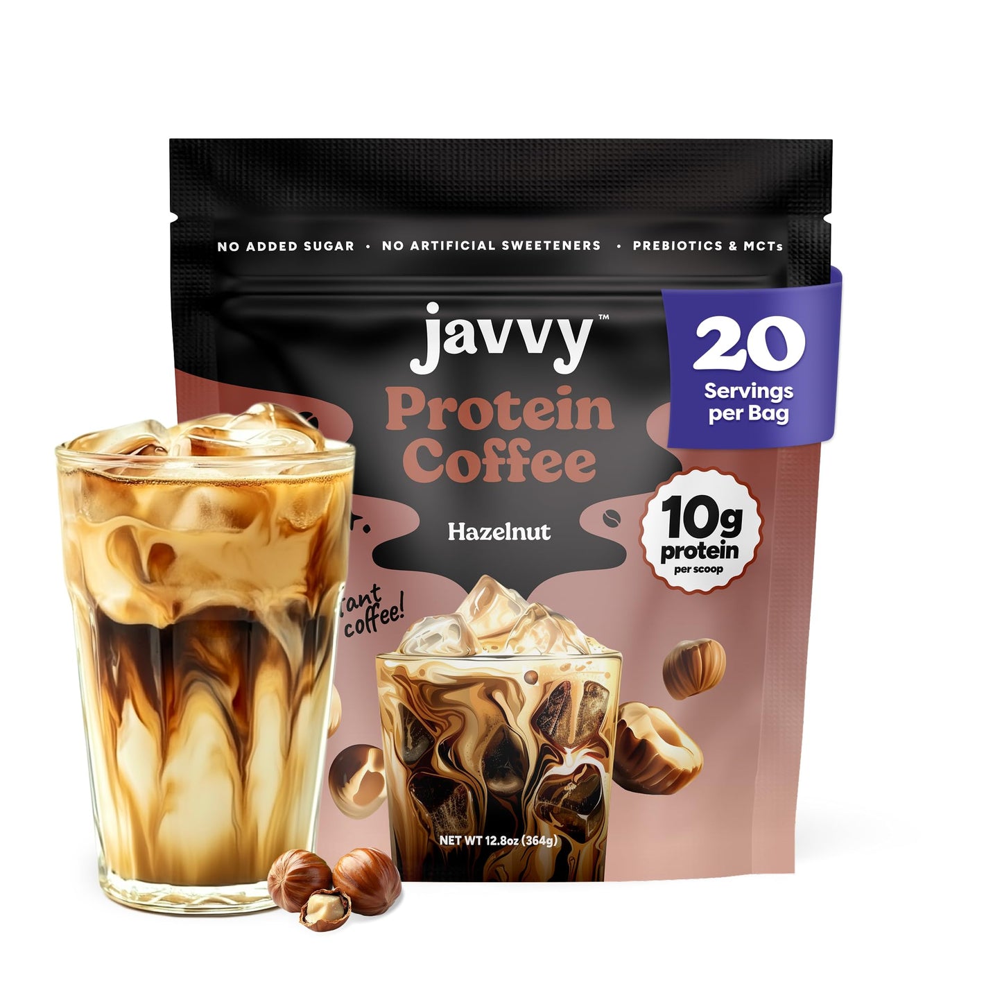 Javvy Protein Iced Coffee - Premium Whey Protein & Iced Coffees, 100% Natural Cold Brew, Zero Artificial Flavors & Sweeteners, 80mg Caffeine, No Added Sugar, 20 Servings, White Choc Mocha Discontinued