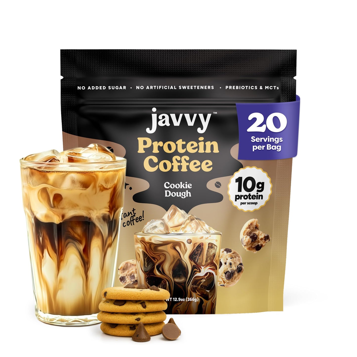 Javvy Protein Iced Coffee - Premium Whey Protein & Iced Coffees, 100% Natural Cold Brew, Zero Artificial Flavors & Sweeteners, 80mg Caffeine, No Added Sugar, 20 Servings, White Choc Mocha Discontinued