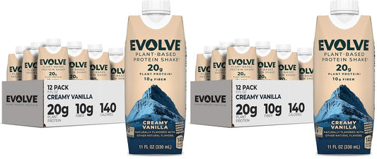 Evolve Plant Based Protein Shake,Vanilla Bean,20g Vegan Protein,Dairy Free,No Artificial Sweeteners,Non-GMO,10g Fiber,11 Fl Oz (Formula May Vary),(Pack of 24)