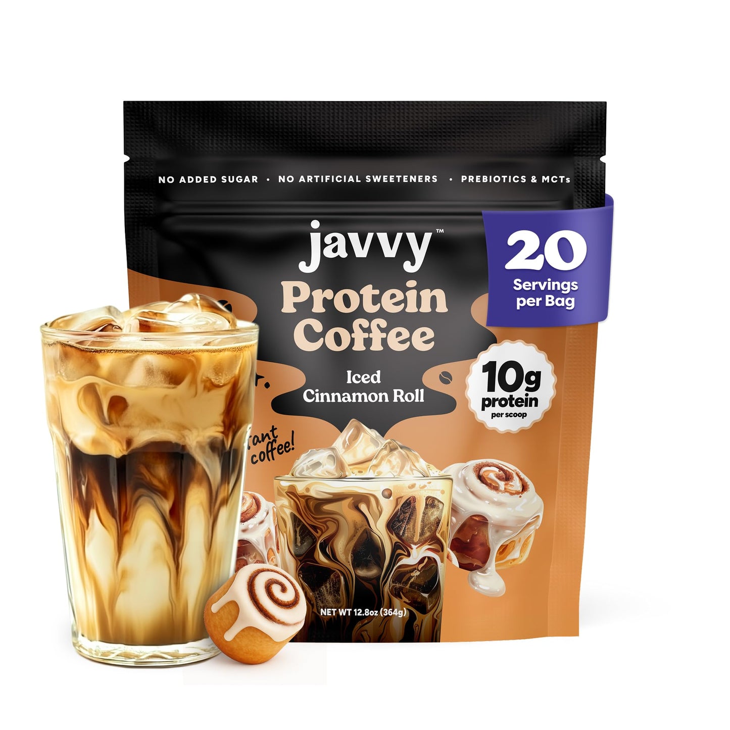 Javvy Protein Iced Coffee - Premium Whey Protein & Iced Coffees, 100% Natural Cold Brew, Zero Artificial Flavors & Sweeteners, 80mg Caffeine, No Added Sugar, 20 Servings, White Choc Mocha Discontinued