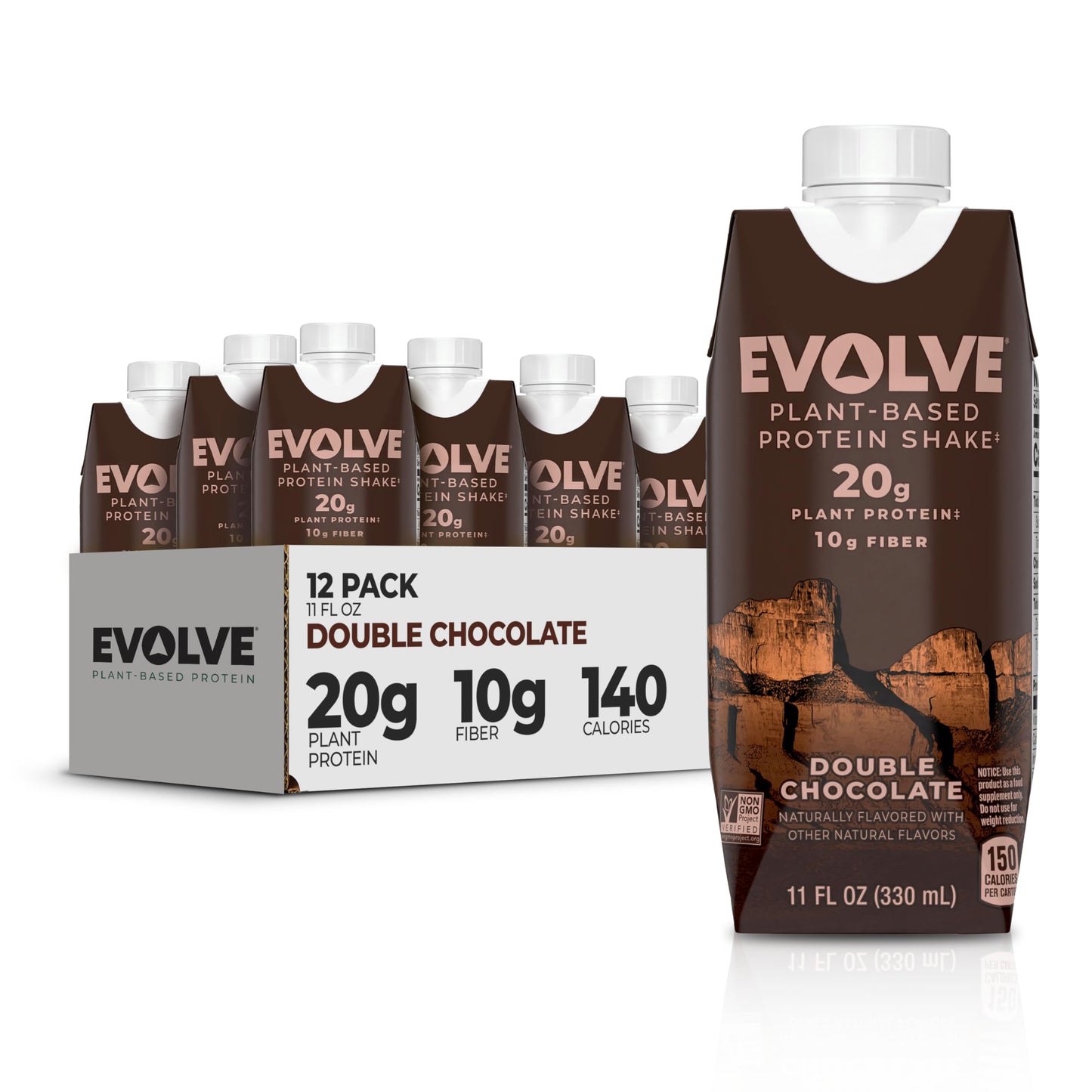 Evolve Plant Based Protein Shake,Vanilla Bean,20g Vegan Protein,Dairy Free,No Artificial Sweeteners,Non-GMO,10g Fiber,11 Fl Oz (Formula May Vary),(Pack of 24)