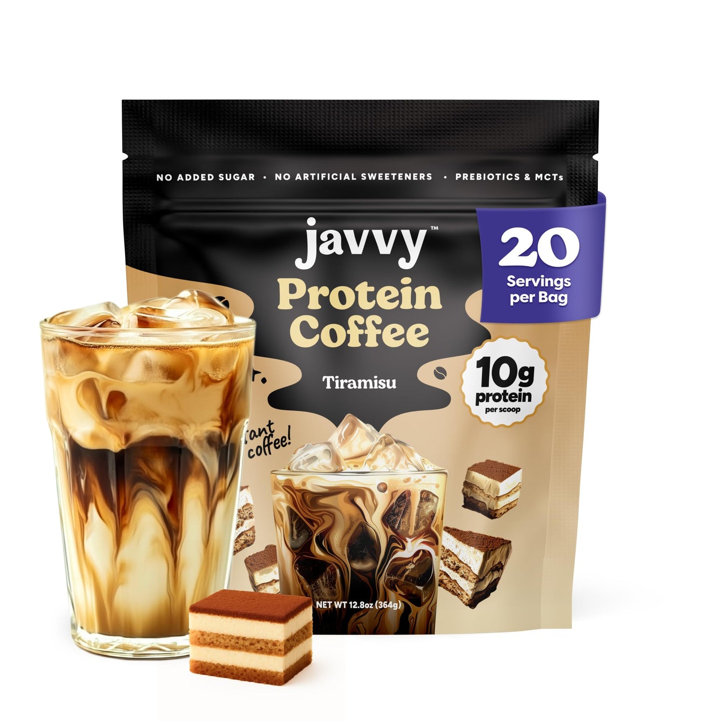 Javvy Protein Iced Coffee - Premium Whey Protein & Iced Coffees, 100% Natural Cold Brew, Zero Artificial Flavors & Sweeteners, 80mg Caffeine, No Added Sugar, 20 Servings, White Choc Mocha Discontinued