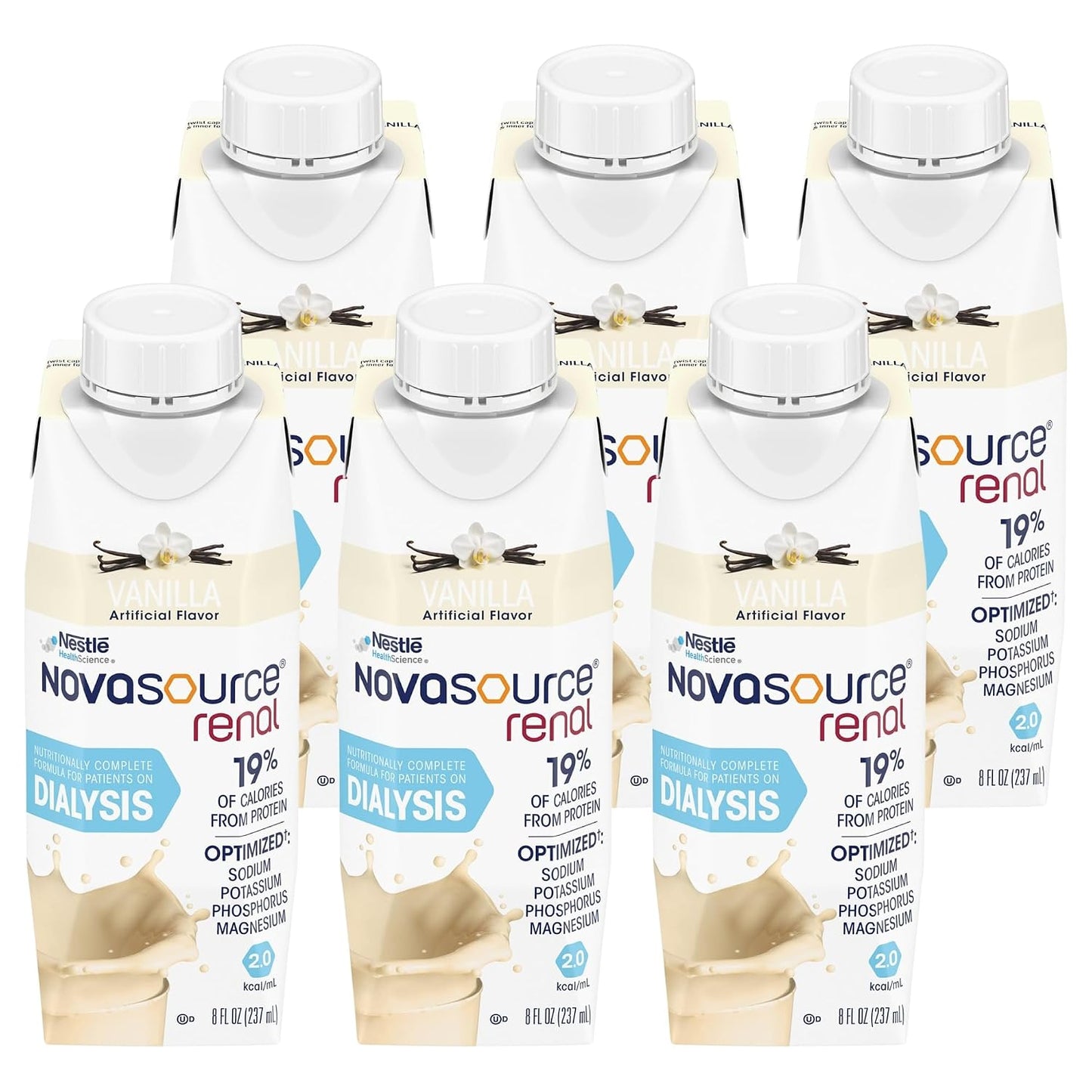 Nestle Novasource Renal Nutritionally Complete Formula Vanilla, 8 oz, 6 ct | Oral Supplement,Adult,8 oz.,Carton,Vanilla Flavor,Protein
