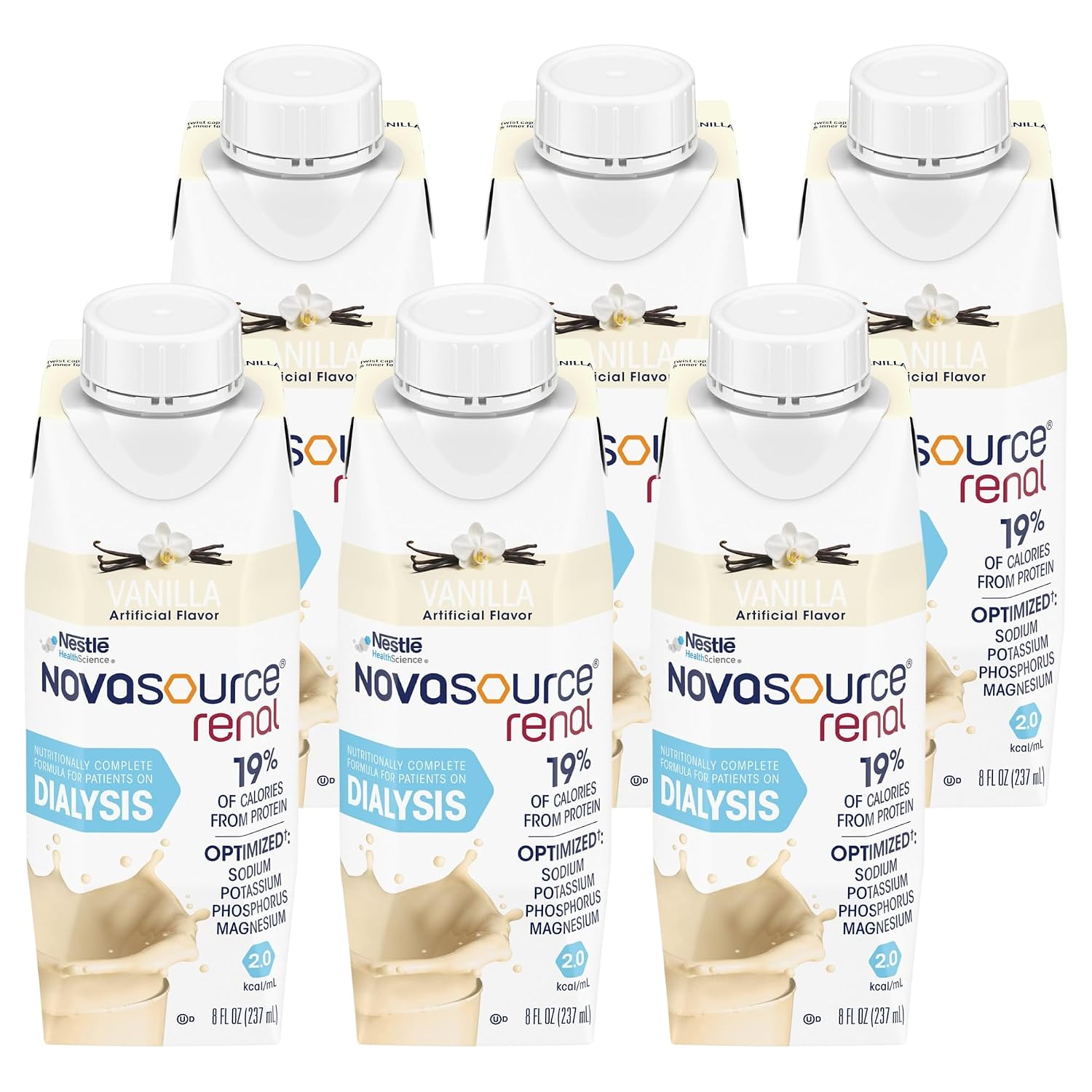 Nestle Novasource Renal Nutritionally Complete Formula Vanilla, 8 oz, 6 ct | Oral Supplement,Adult,8 oz.,Carton,Vanilla Flavor,Protein