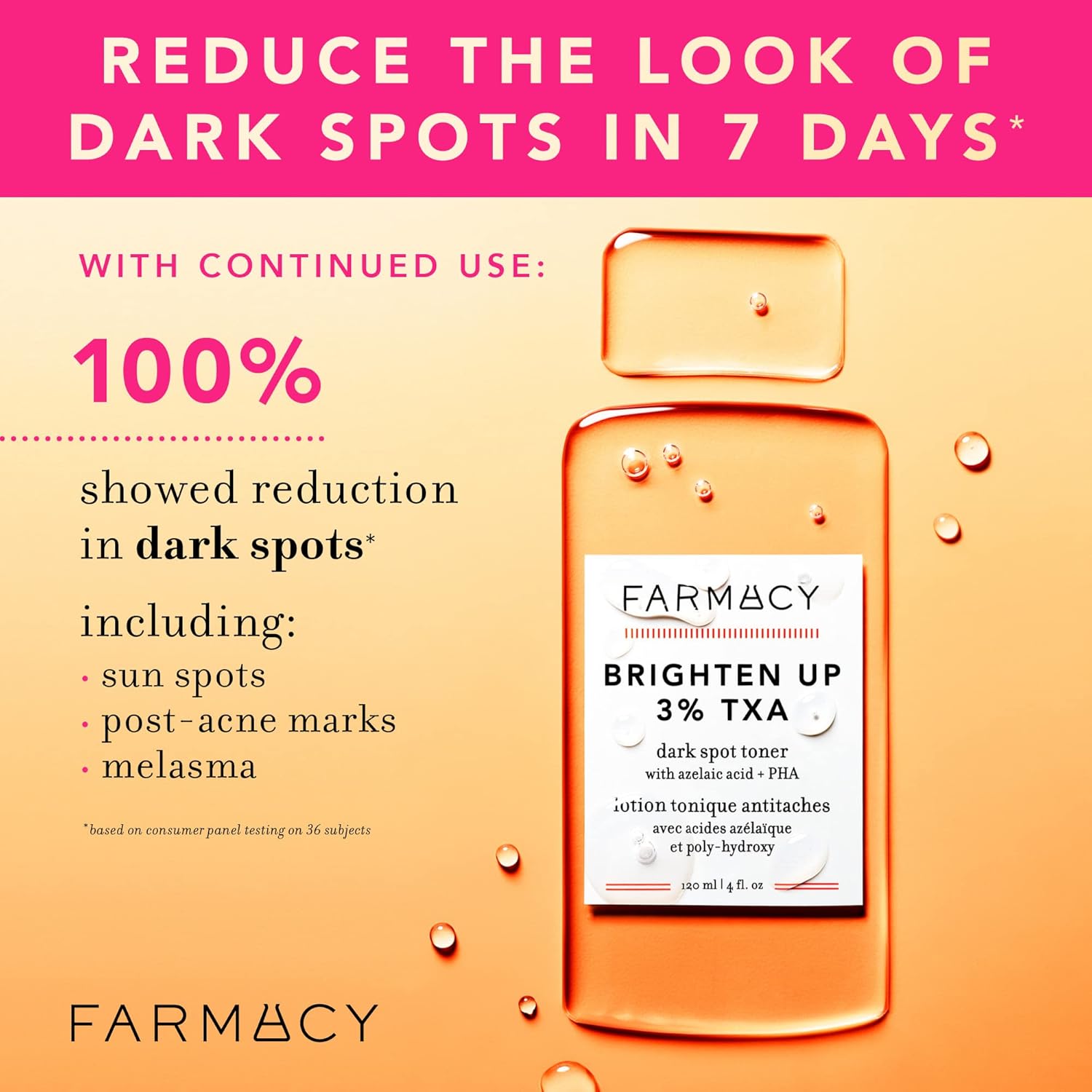 Farmacy 3% TXA Brightening Toner for Face - Dark Spot Corrector with Azelaic Acid, Tranexamic Acid + 5% PHA - Helps Even Texture + Tone, Fade Dark Spots + Exfoliate - Glow-Enhancing Skin Care (120ml)