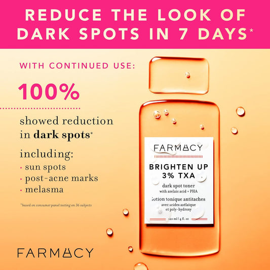 Farmacy 3% TXA Brightening Toner for Face - Dark Spot Corrector with Azelaic Acid, Tranexamic Acid + 5% PHA - Helps Even Texture + Tone, Fade Dark Spots + Exfoliate - Glow-Enhancing Skin Care (120ml)