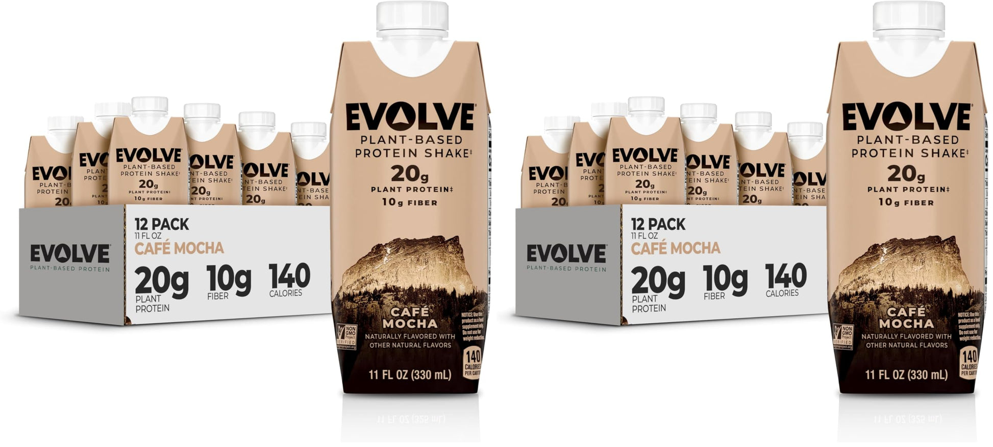 Evolve Plant Based Protein Shake,Vanilla Bean,20g Vegan Protein,Dairy Free,No Artificial Sweeteners,Non-GMO,10g Fiber,11 Fl Oz (Formula May Vary),(Pack of 24)