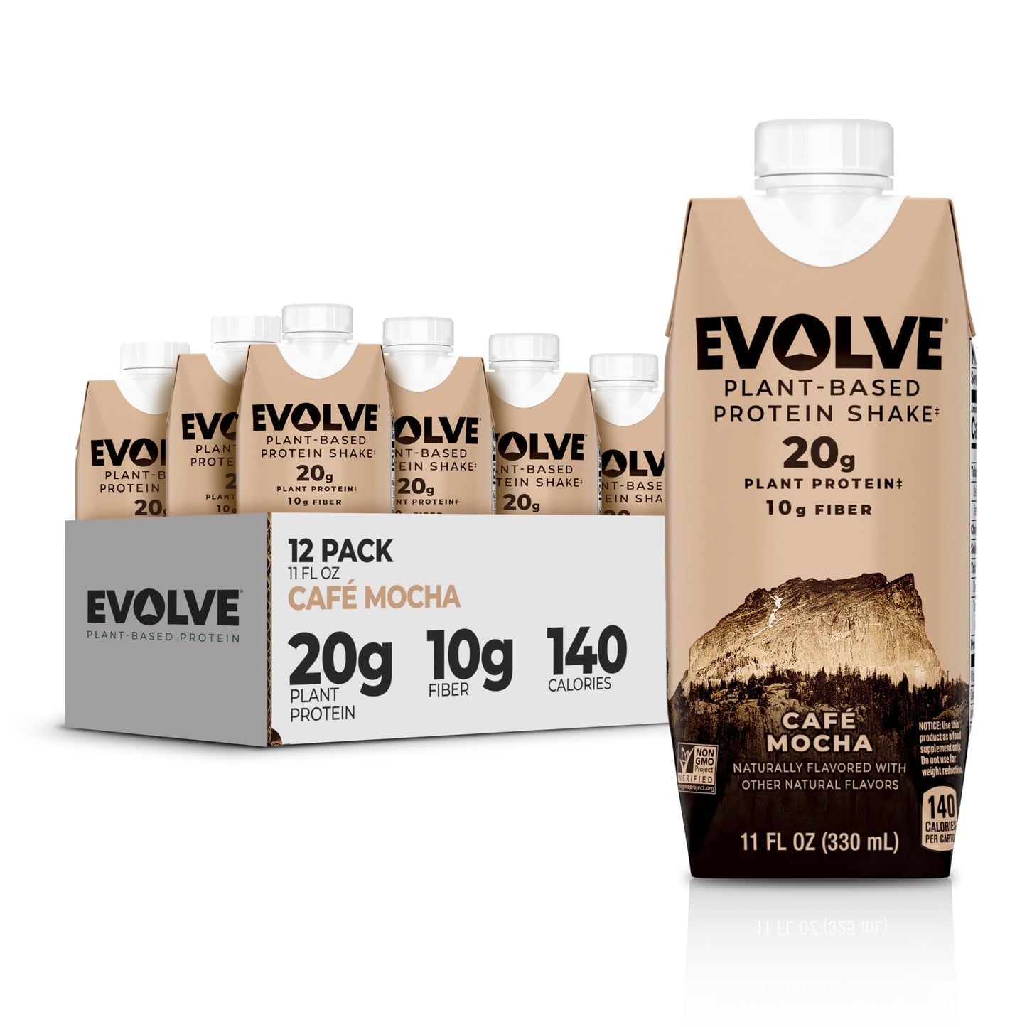 Evolve Plant Based Protein Shake,Vanilla Bean,20g Vegan Protein,Dairy Free,No Artificial Sweeteners,Non-GMO,10g Fiber,11 Fl Oz (Formula May Vary),(Pack of 24)