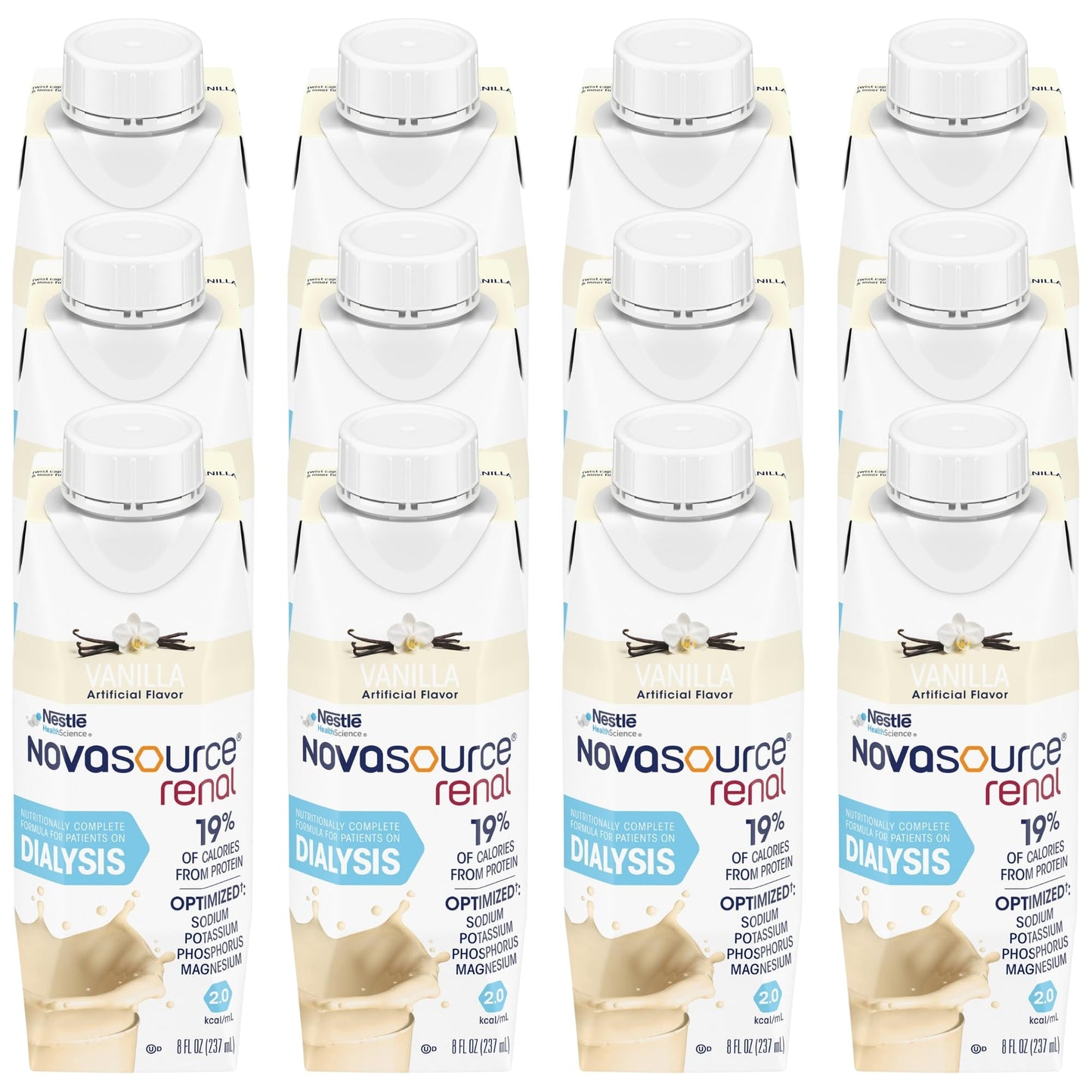Nestle Novasource Renal Nutritionally Complete Formula Vanilla, 8 oz, 6 ct | Oral Supplement,Adult,8 oz.,Carton,Vanilla Flavor,Protein