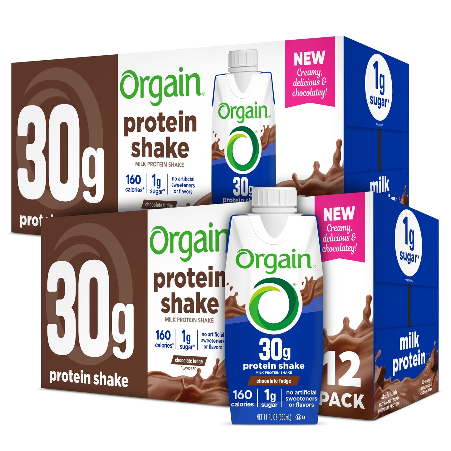 Orgain 38g High Protein Shake, Dairy Isolate Protein Milk, Chocolate Fudge, 6g BCAAs, 1g Sugar Per Serving, Meal Replacement, Ready to Drink, Keto Friendly, Gluten-Free 14 Fl Oz (Pack of 12)