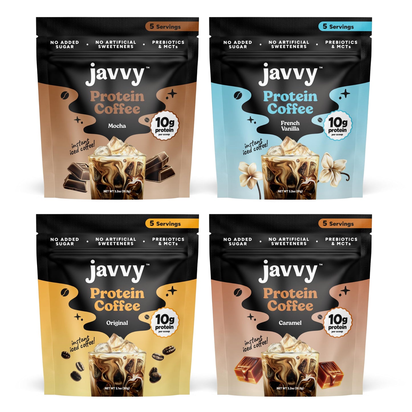 Javvy Protein Iced Coffee - Premium Whey Protein & Iced Coffees, 100% Natural Cold Brew, Zero Artificial Flavors & Sweeteners, 80mg Caffeine, No Added Sugar, 20 Servings, White Choc Mocha Discontinued