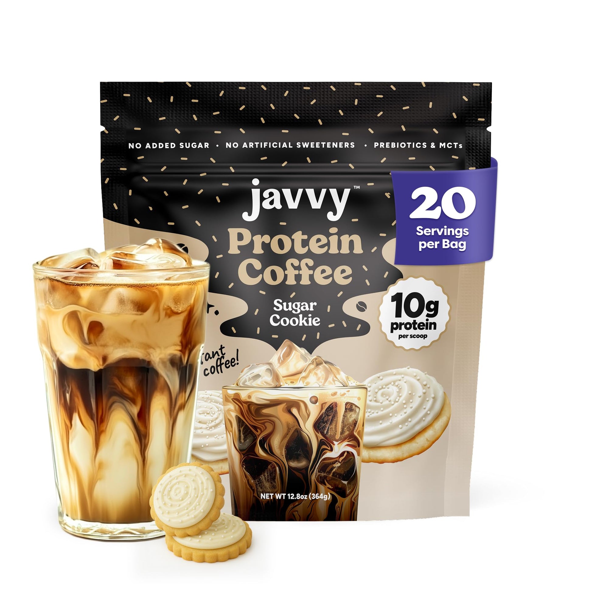 Javvy Protein Iced Coffee - Premium Whey Protein & Iced Coffees, 100% Natural Cold Brew, Zero Artificial Flavors & Sweeteners, 80mg Caffeine, No Added Sugar, 20 Servings, White Choc Mocha Discontinued