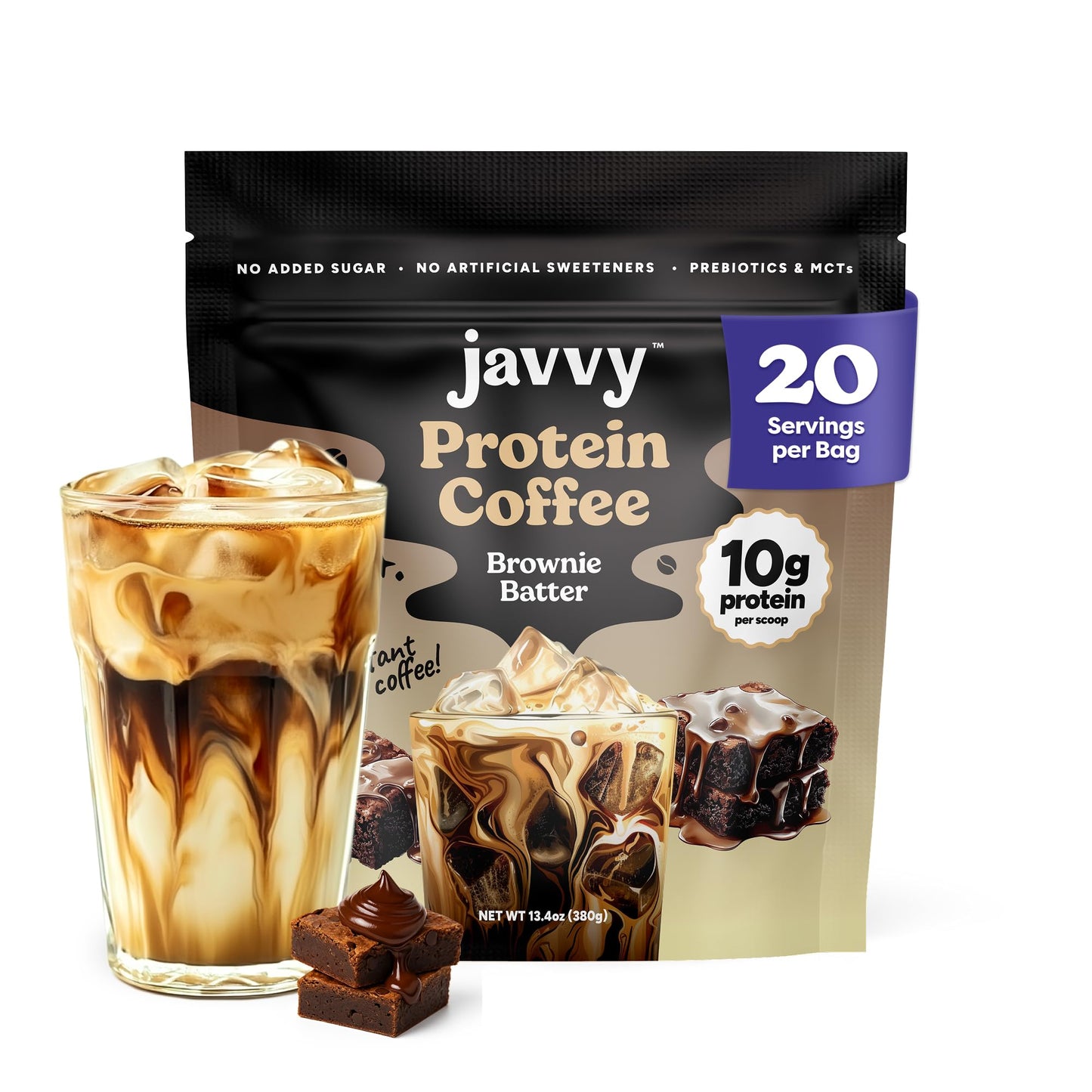 Javvy Protein Iced Coffee - Premium Whey Protein & Iced Coffees, 100% Natural Cold Brew, Zero Artificial Flavors & Sweeteners, 80mg Caffeine, No Added Sugar, 20 Servings, White Choc Mocha Discontinued