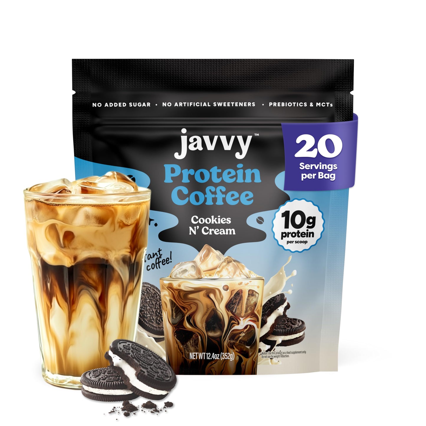 Javvy Protein Iced Coffee - Premium Whey Protein & Iced Coffees, 100% Natural Cold Brew, Zero Artificial Flavors & Sweeteners, 80mg Caffeine, No Added Sugar, 20 Servings, White Choc Mocha Discontinued