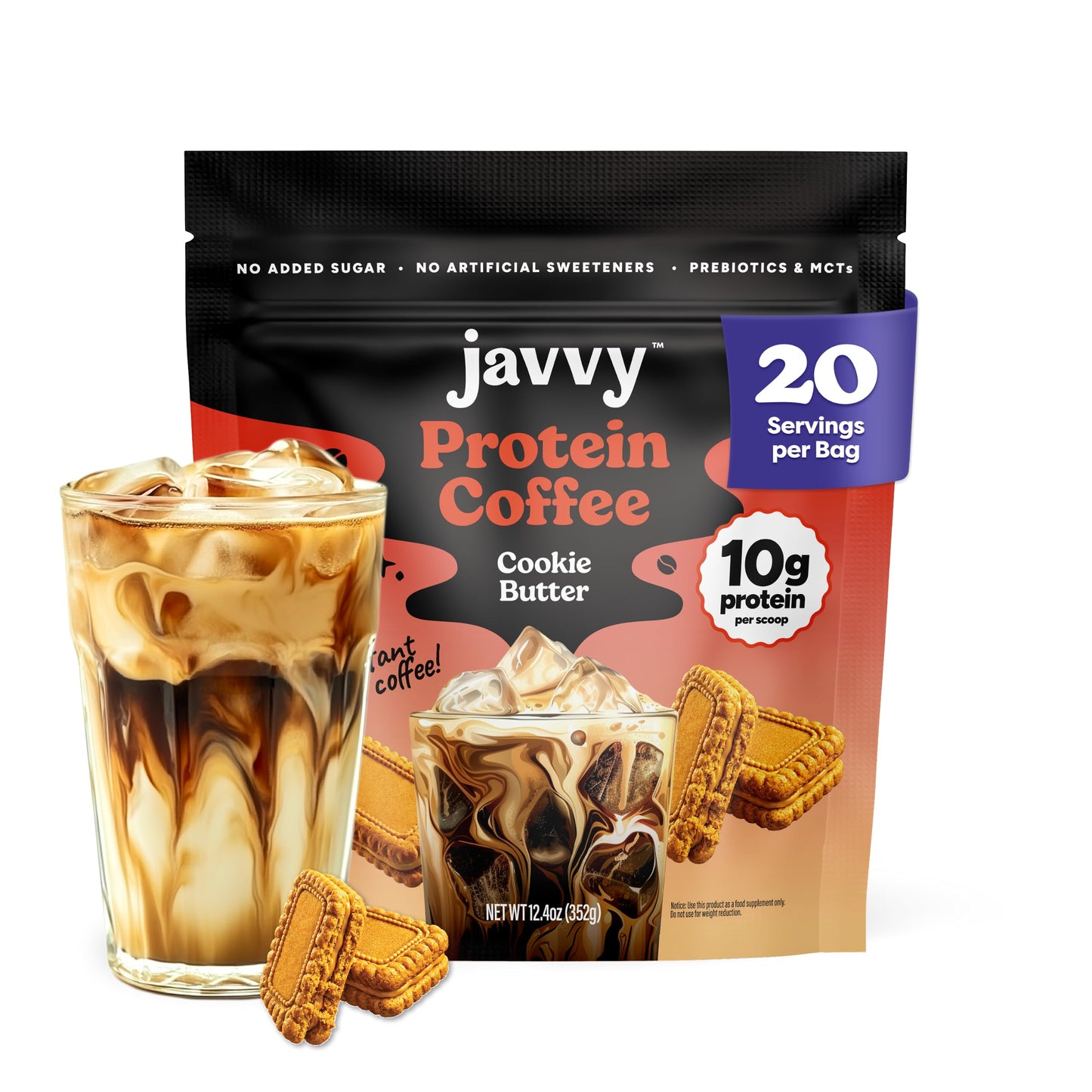 Javvy Protein Iced Coffee - Premium Whey Protein & Iced Coffees, 100% Natural Cold Brew, Zero Artificial Flavors & Sweeteners, 80mg Caffeine, No Added Sugar, 20 Servings, White Choc Mocha Discontinued