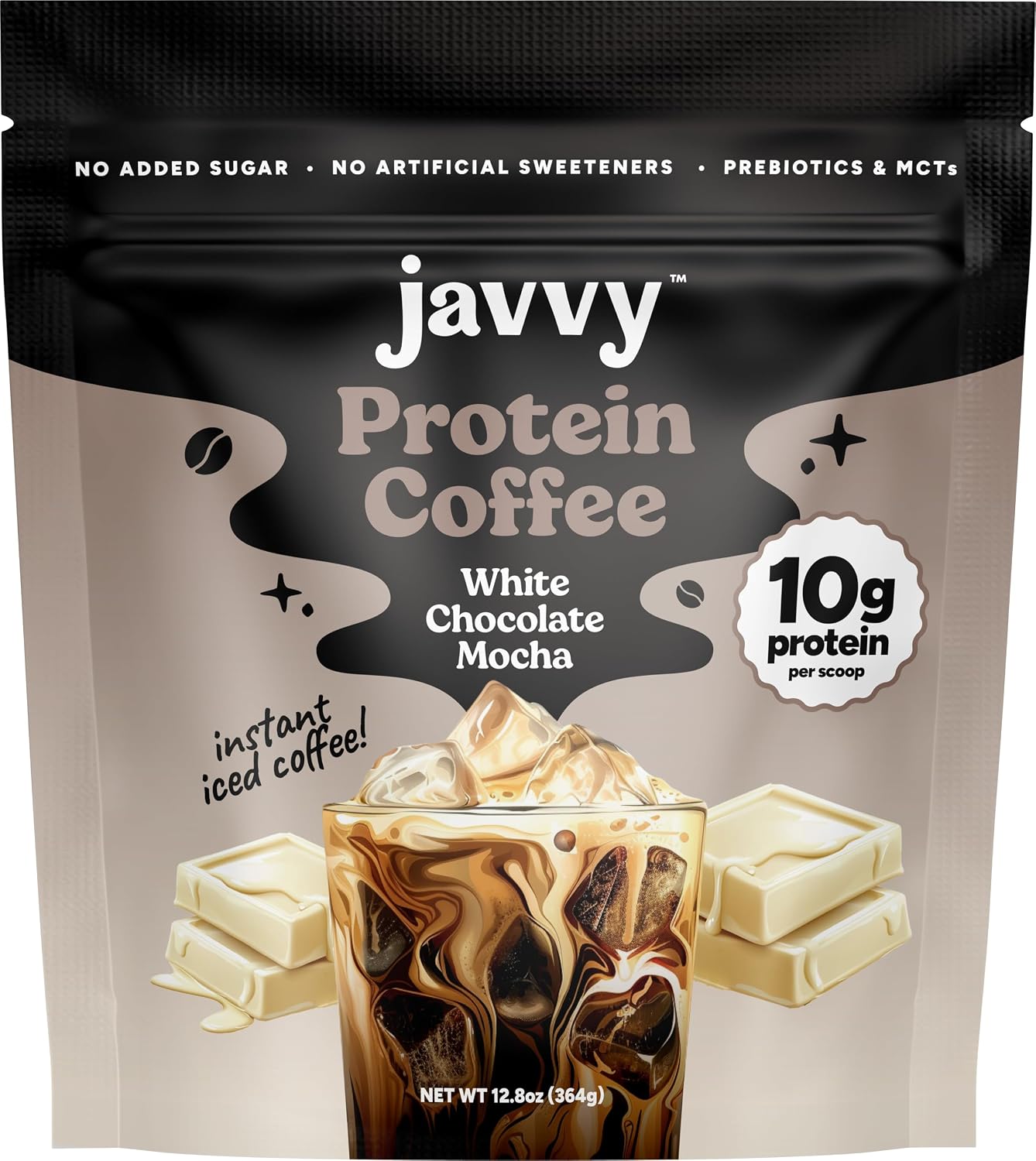 Javvy Protein Iced Coffee - Premium Whey Protein & Iced Coffees, 100% Natural Cold Brew, Zero Artificial Flavors & Sweeteners, 80mg Caffeine, No Added Sugar, 20 Servings, White Choc Mocha Discontinued