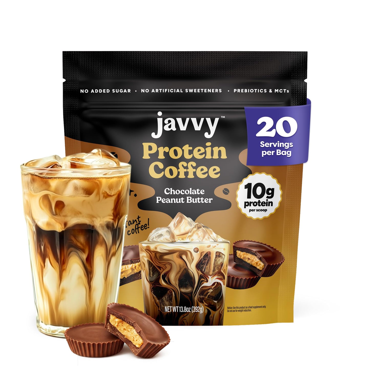 Javvy Protein Iced Coffee - Premium Whey Protein & Iced Coffees, 100% Natural Cold Brew, Zero Artificial Flavors & Sweeteners, 80mg Caffeine, No Added Sugar, 20 Servings, White Choc Mocha Discontinued