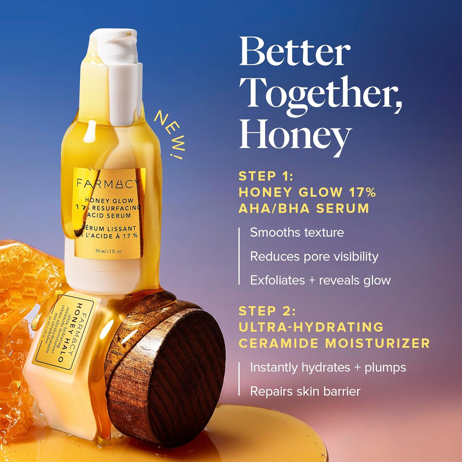 Farmacy Honey Glow & Filling Good Bundle - 17% AHA & BHA Resurfacing Night Serum & Hyaluronic Acid Serum for Face