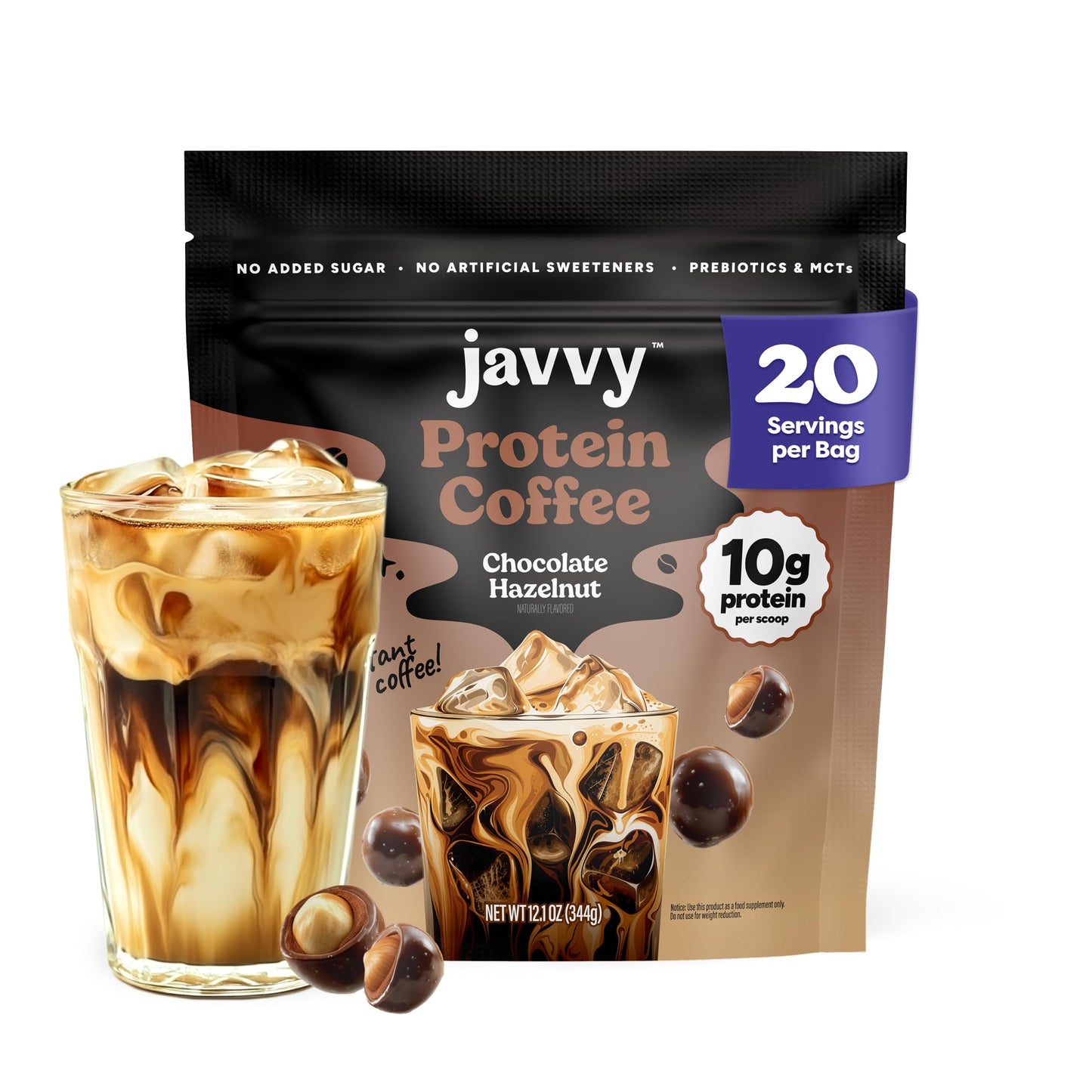 Javvy Protein Iced Coffee - Premium Whey Protein & Iced Coffees, 100% Natural Cold Brew, Zero Artificial Flavors & Sweeteners, 80mg Caffeine, No Added Sugar, 20 Servings, White Choc Mocha Discontinued