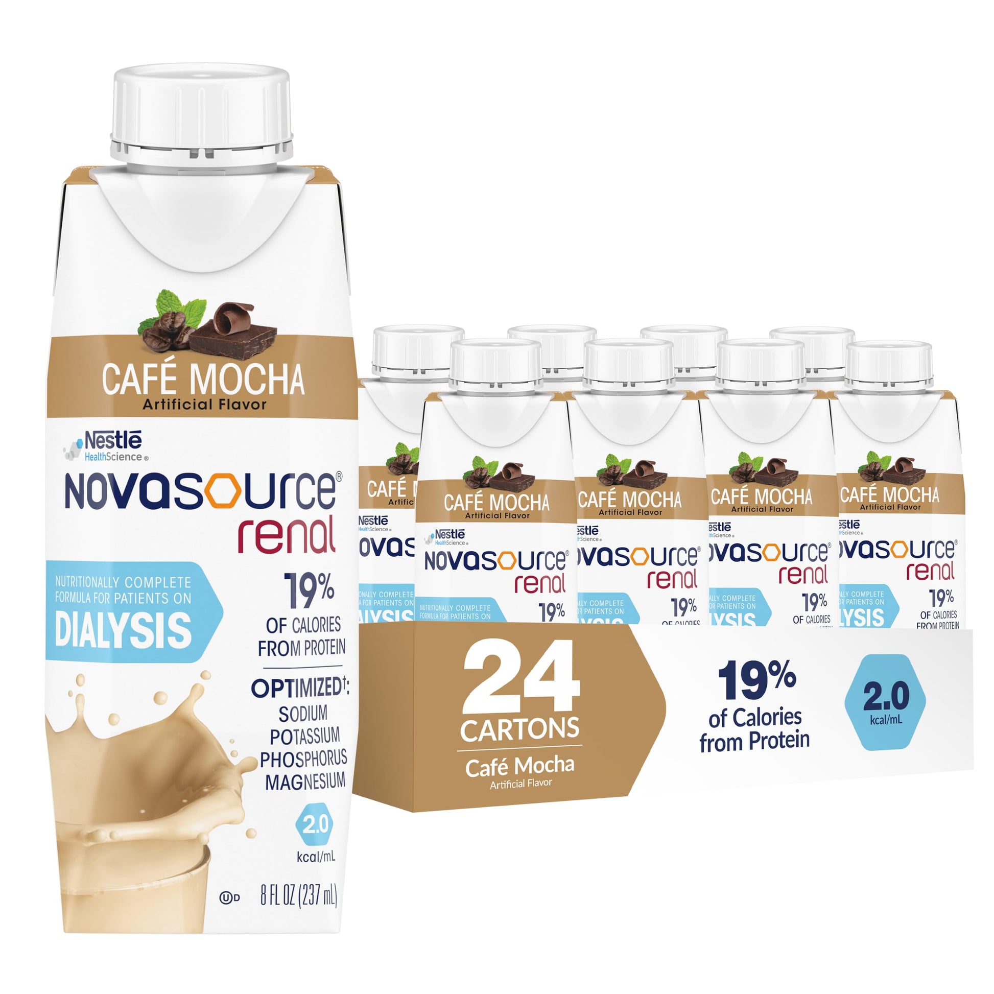 Nestle Novasource Renal Nutritionally Complete Formula Vanilla, 8 oz, 6 ct | Oral Supplement,Adult,8 oz.,Carton,Vanilla Flavor,Protein