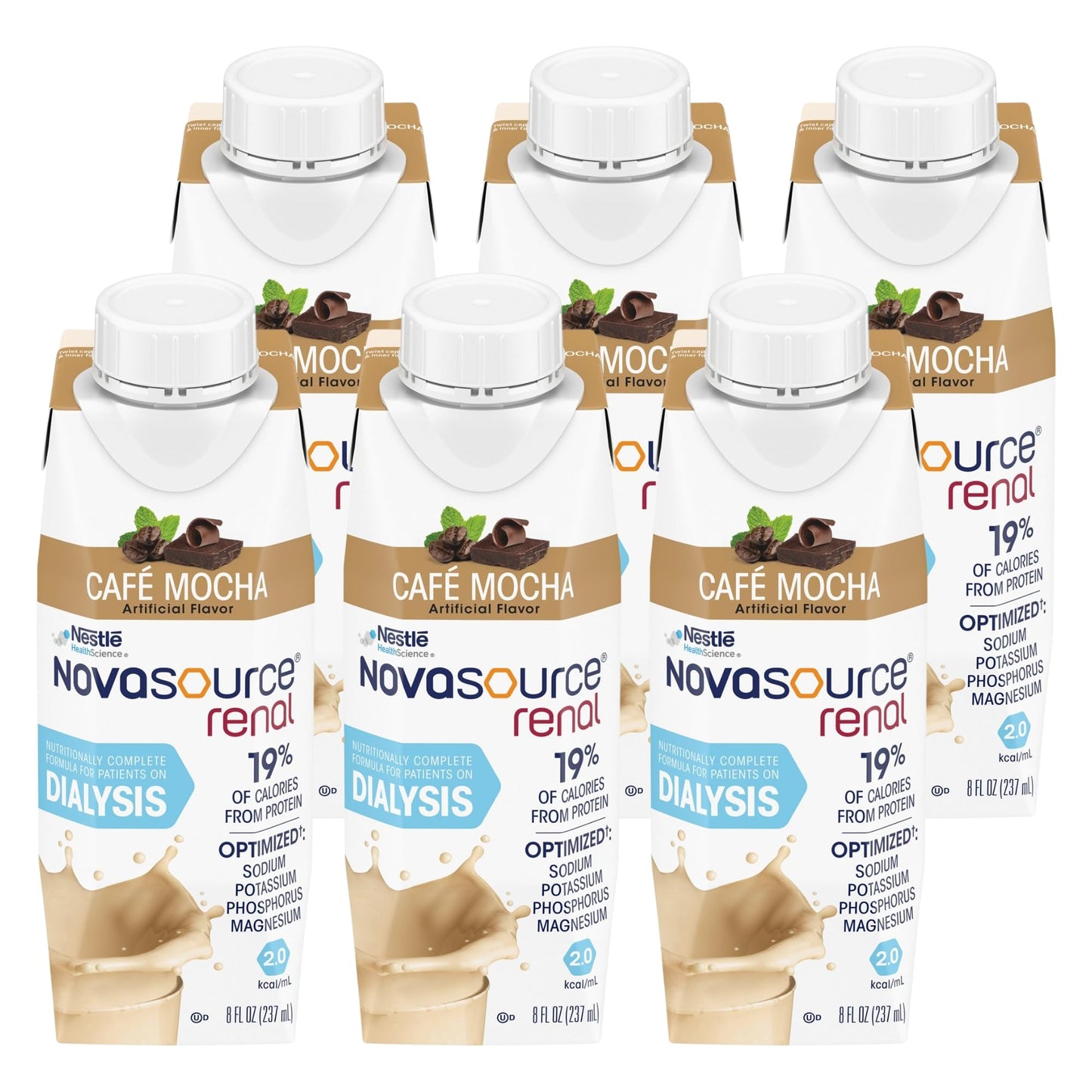 Nestle Novasource Renal Nutritionally Complete Formula Vanilla, 8 oz, 6 ct | Oral Supplement,Adult,8 oz.,Carton,Vanilla Flavor,Protein