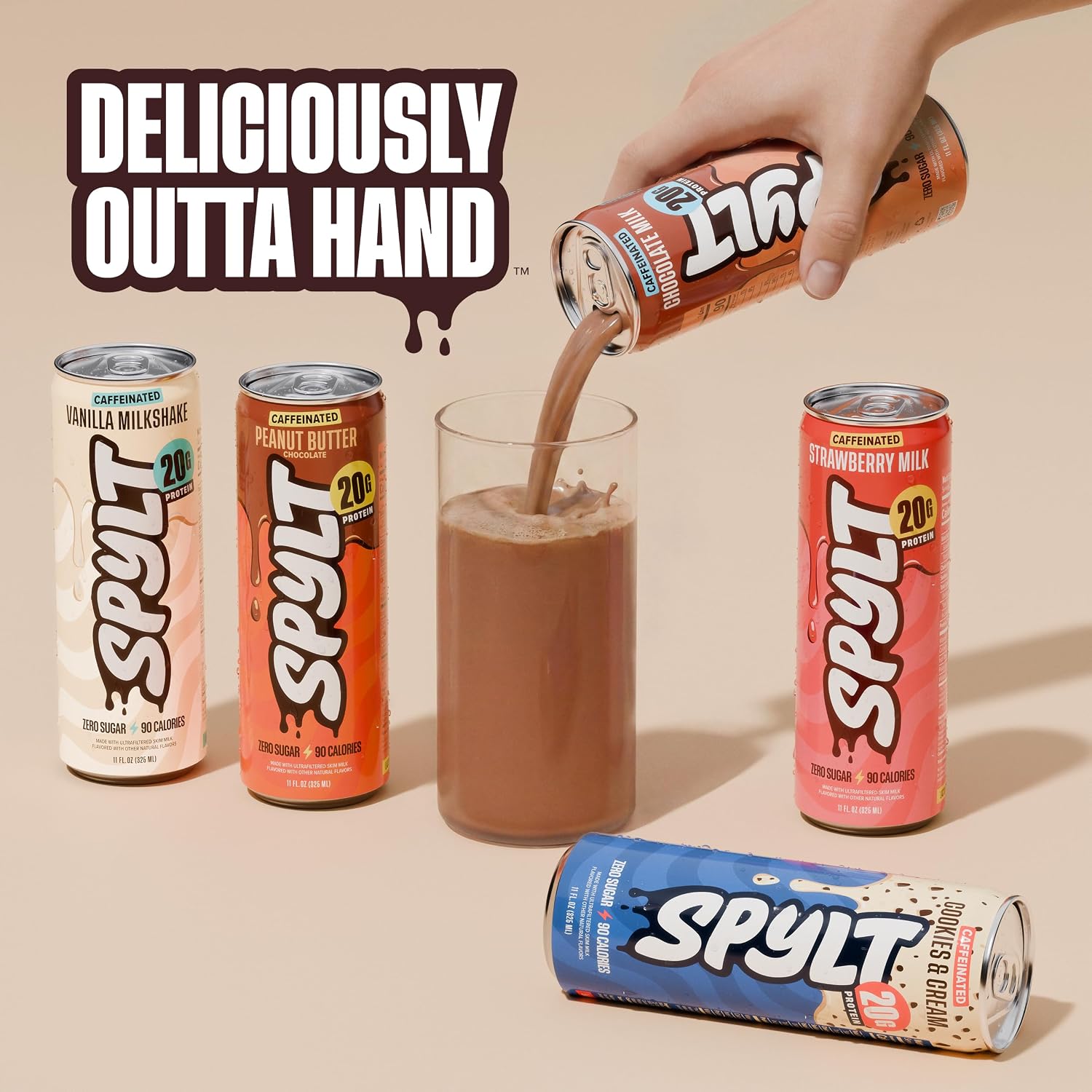Spylt High Protein Chocolate/Cookies & Cream Milk with 60mg Caffeine & 20g Protein - 90 Calories, Ready to Drink, Sugar Free, Lactose Free Milk, Perfect for Workout Recovery & Afternoon Pick Me Up -