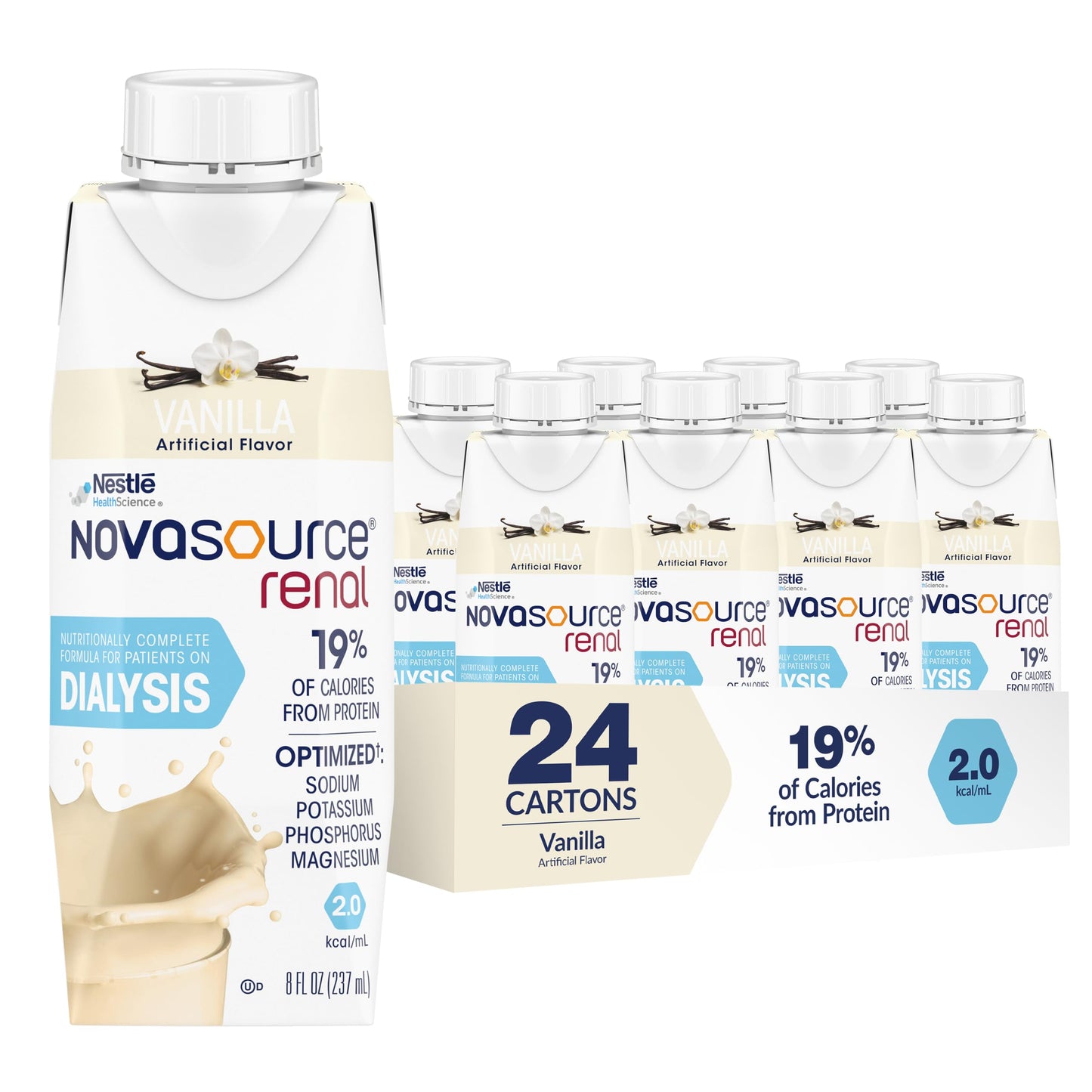 Nestle Novasource Renal Nutritionally Complete Formula Vanilla, 8 oz, 6 ct | Oral Supplement,Adult,8 oz.,Carton,Vanilla Flavor,Protein
