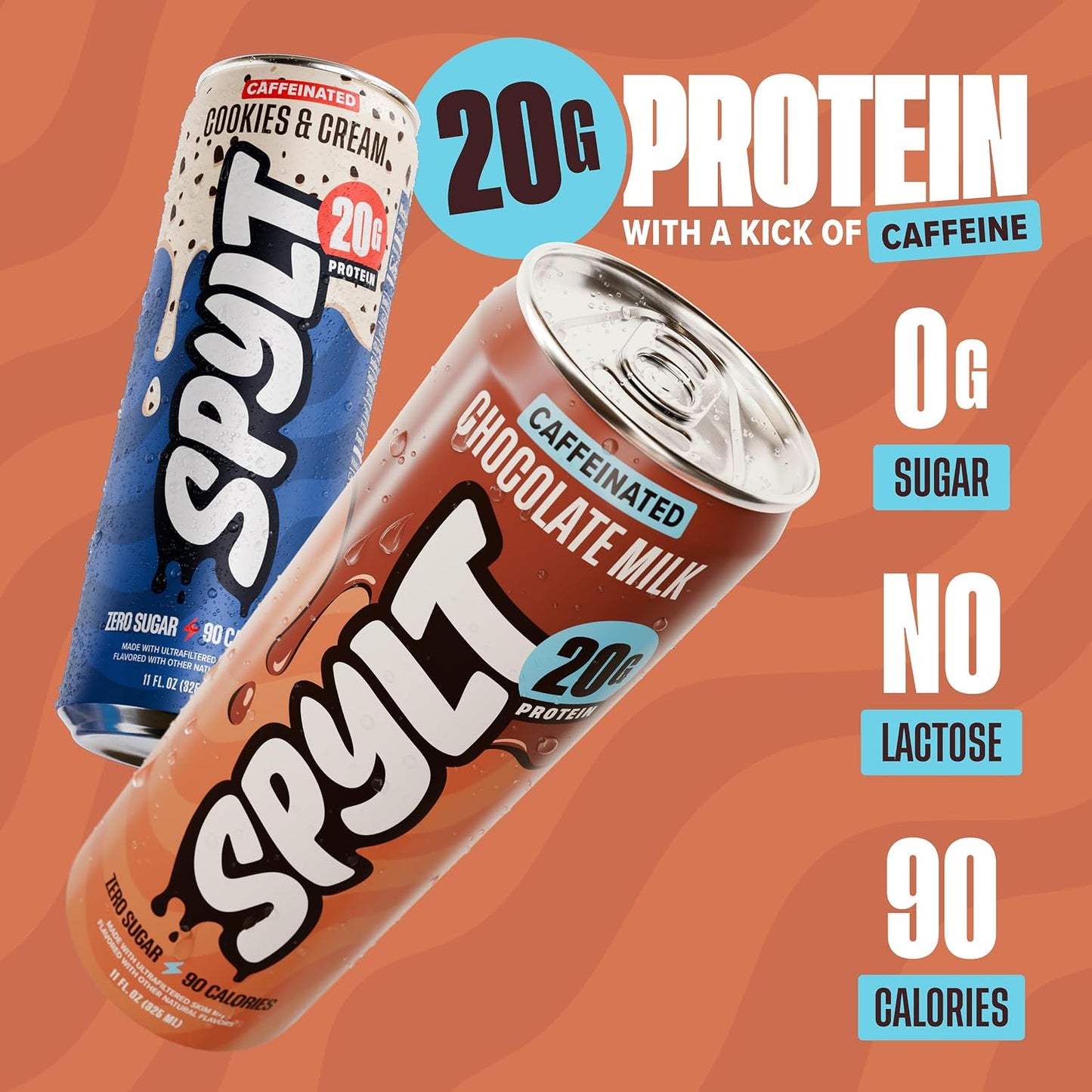 Spylt High Protein Chocolate/Cookies & Cream Milk with 60mg Caffeine & 20g Protein - 90 Calories, Ready to Drink, Sugar Free, Lactose Free Milk, Perfect for Workout Recovery & Afternoon Pick Me Up -