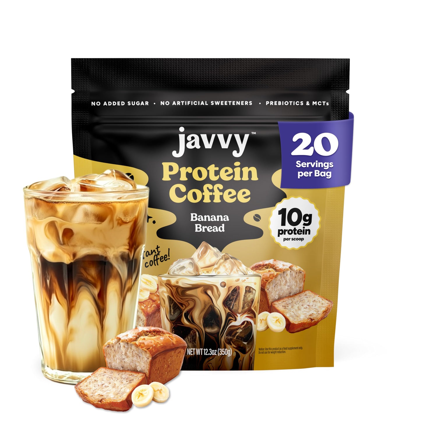 Javvy Protein Iced Coffee - Premium Whey Protein & Iced Coffees, 100% Natural Cold Brew, Zero Artificial Flavors & Sweeteners, 80mg Caffeine, No Added Sugar, 20 Servings, White Choc Mocha Discontinued