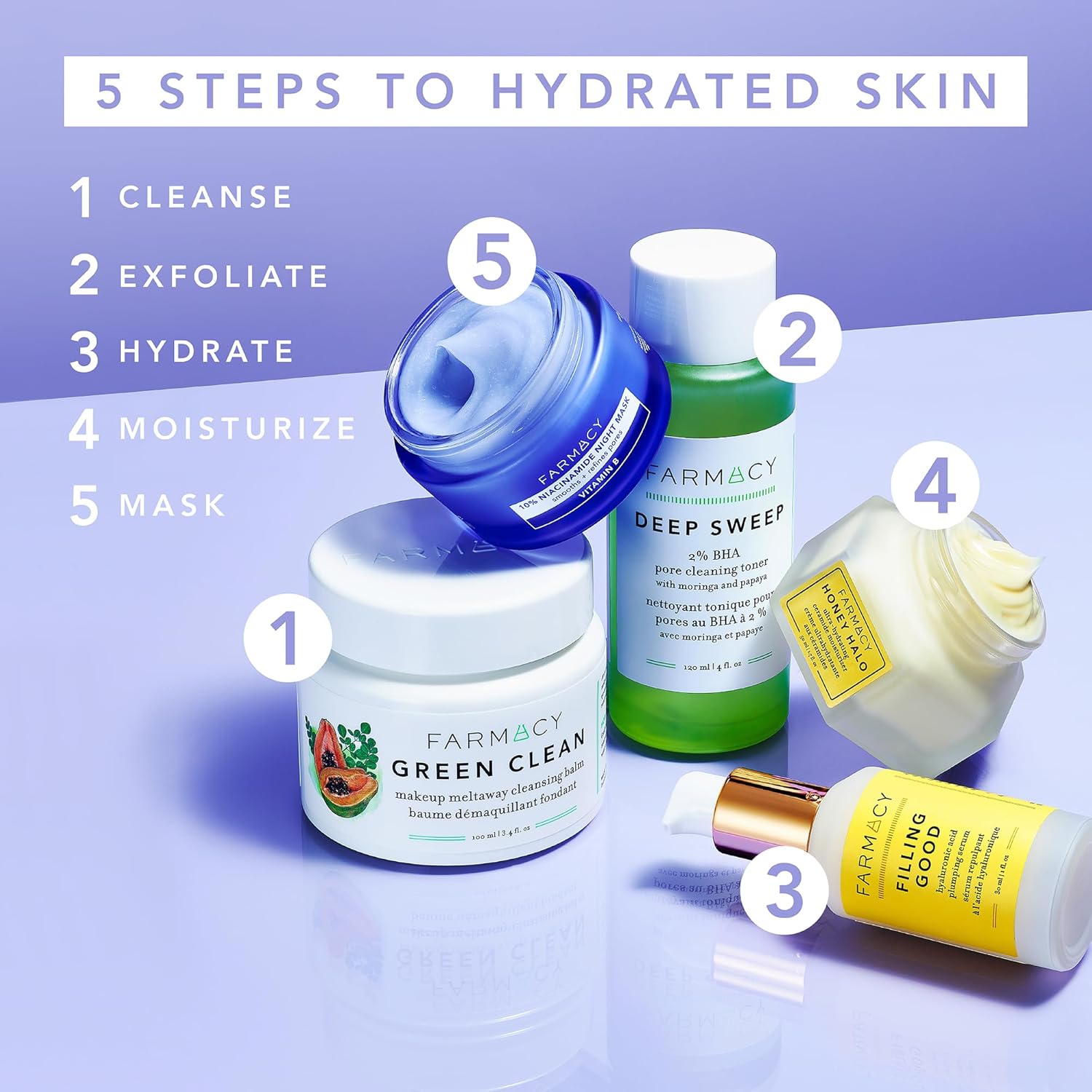 Farmacy Honey Glow & Filling Good Bundle - 17% AHA & BHA Resurfacing Night Serum & Hyaluronic Acid Serum for Face
