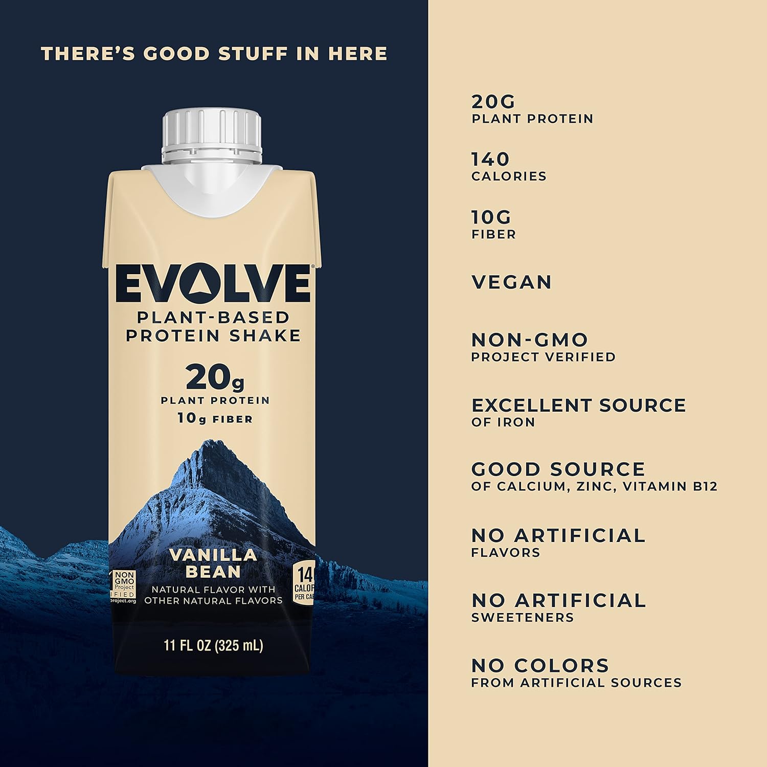Evolve Plant Based Protein Shake,Vanilla Bean,20g Vegan Protein,Dairy Free,No Artificial Sweeteners,Non-GMO,10g Fiber,11 Fl Oz (Formula May Vary),(Pack of 24)