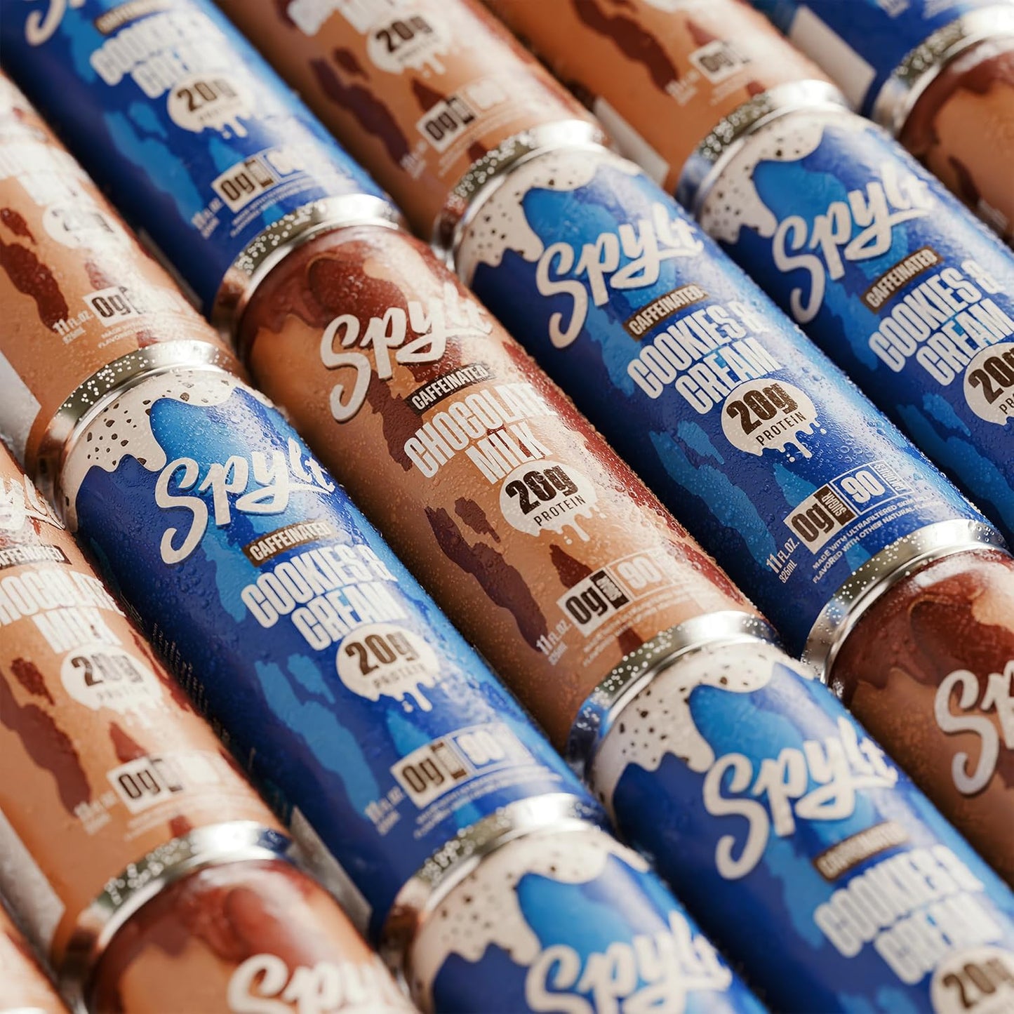 Spylt High Protein Chocolate/Cookies & Cream Milk with 60mg Caffeine & 20g Protein - 90 Calories, Ready to Drink, Sugar Free, Lactose Free Milk, Perfect for Workout Recovery & Afternoon Pick Me Up -