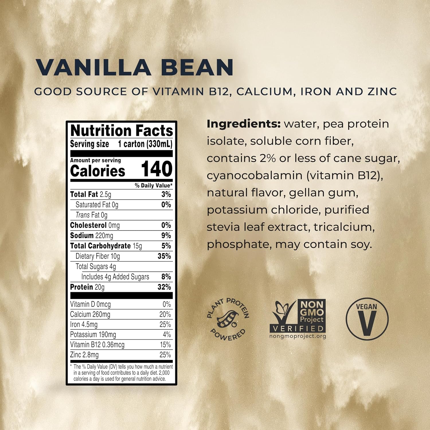 Evolve Plant Based Protein Shake,Vanilla Bean,20g Vegan Protein,Dairy Free,No Artificial Sweeteners,Non-GMO,10g Fiber,11 Fl Oz (Formula May Vary),(Pack of 24)