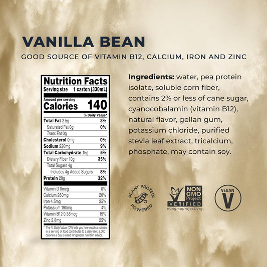 Evolve Plant Based Protein Shake,Vanilla Bean,20g Vegan Protein,Dairy Free,No Artificial Sweeteners,Non-GMO,10g Fiber,11 Fl Oz (Formula May Vary),(Pack of 24)